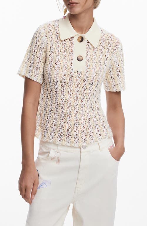 Desigual Stripe Open Stitch Cover-up Polo In White