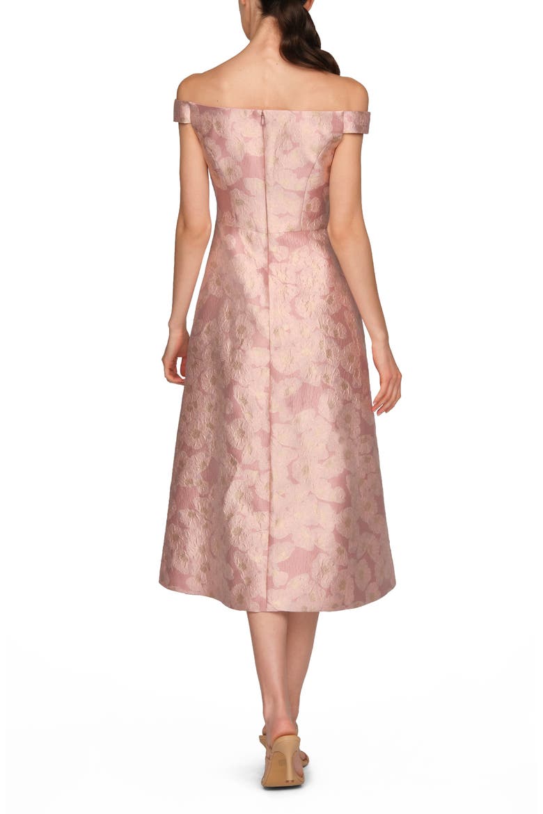Alina Metallic Floral Jacquard Off the Shoulder Midi Cocktail Dress, Alternate, color, PINK MULTI