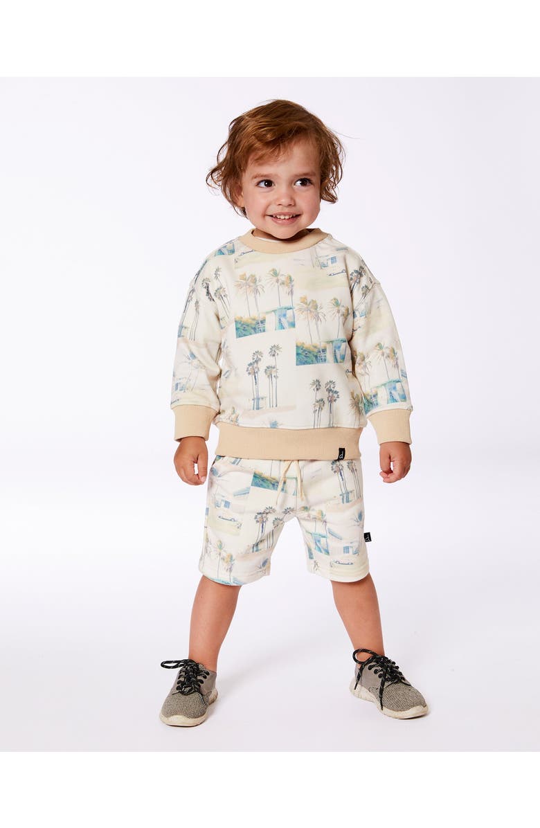 Deux par Deux Baby Boy's Printed French Terry Short Beige Palm Tree And Teal, Alternate, color,