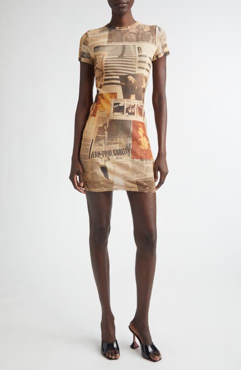 Newspaper Print Mesh Minidress