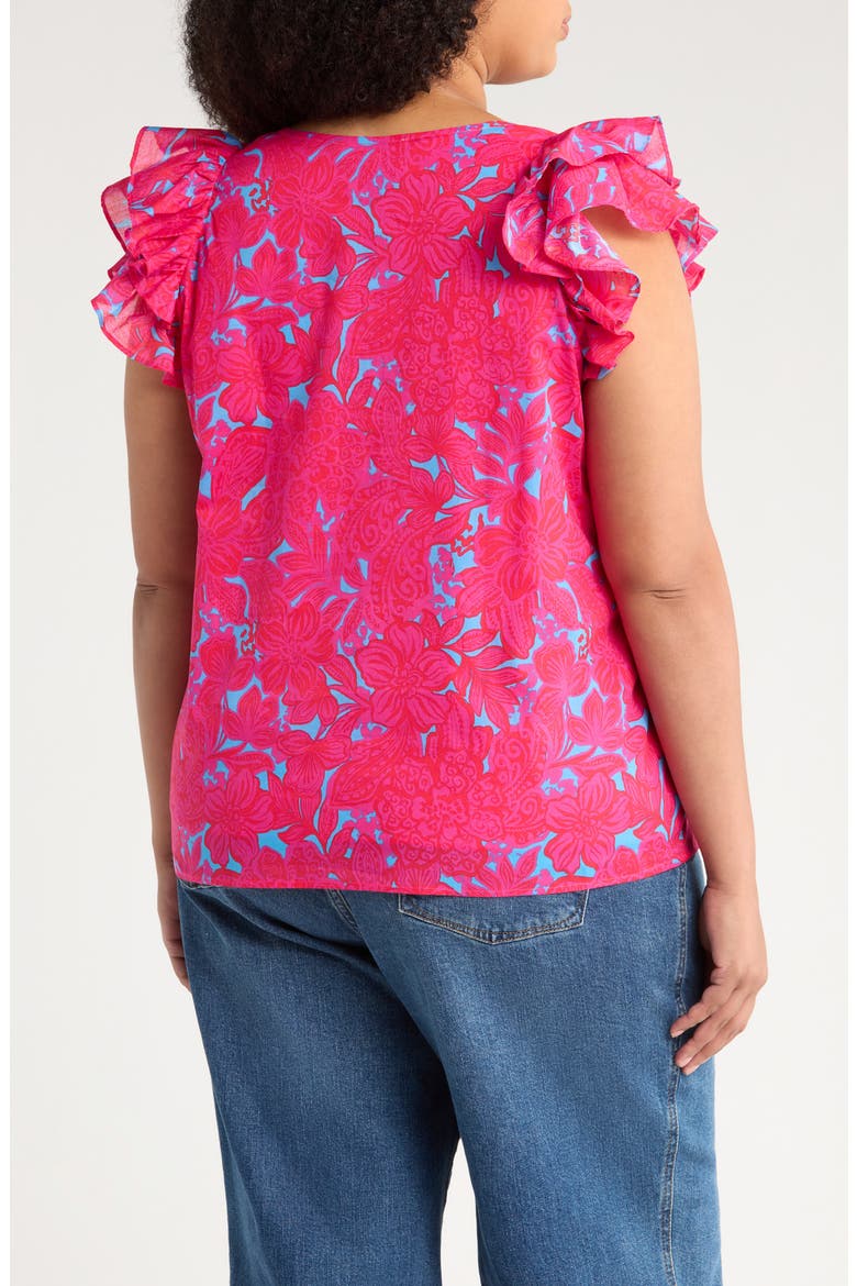 Delina Ruffle Sleeve Top, Alternate, color, PINK/ BLUE