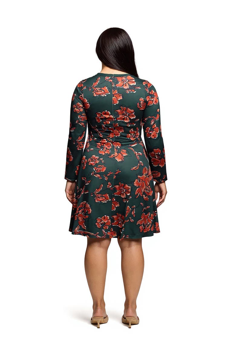 Long Sleeve Fit and Flare Dress in Floral Print, Alternate, color, Orange Multi