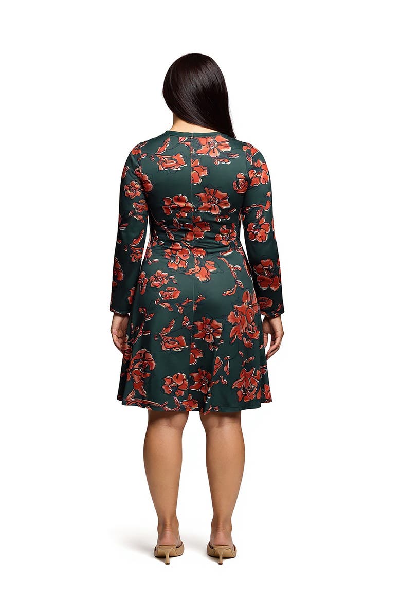 24seven Comfort Apparel Long Sleeve Fit and Flare Dress in Floral Print, Alternate, color, Orange Multi