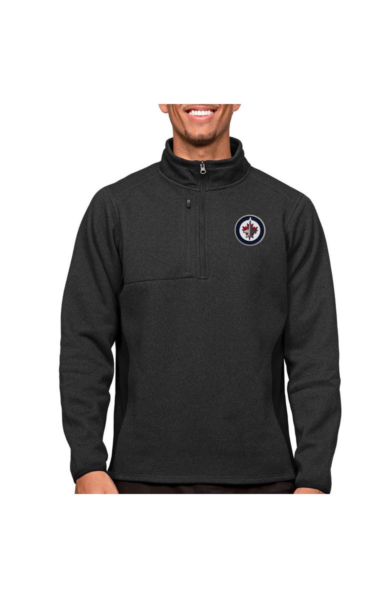 ANTIGUA Men's Antigua Heather Black Winnipeg Jets Course Quarter-Zip Pullover Top, Alternate, color,