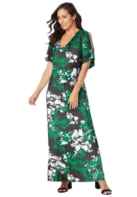 Stretch Knit Cold Shoulder Maxi Dress