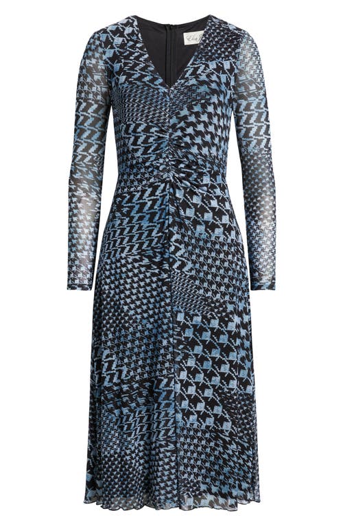 Eliza J Mixed Print Long Sleeve Midi Dress In Blue
