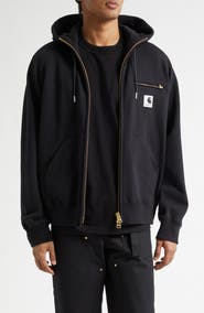 36×30 Carhartt フェードブラック レザーロゴ YKK 金ボタン Carhartt WIP Cotton Jersey Full Zip Hoodie (Men) | Nordstrom