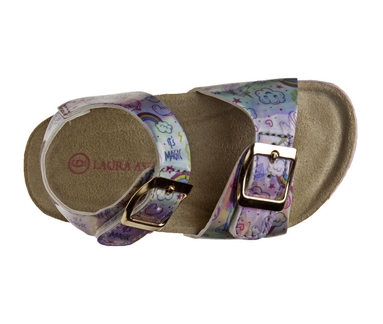 Laura Ashley Girls Footbed Sandals, Alternate, color, Holographic Pink