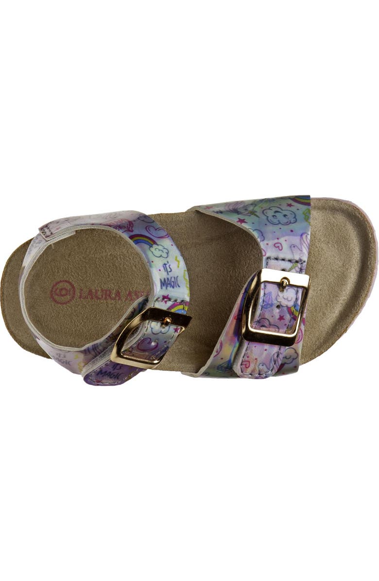 Laura Ashley Girls Footbed Sandals, Alternate, color, Holographic Pink