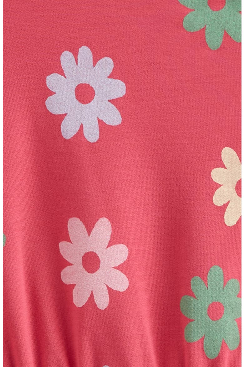 Kids' Print Flutter Sleeve Fleece Dress, Alternate, color, PINK FLAMBE RAINBOW DAISY