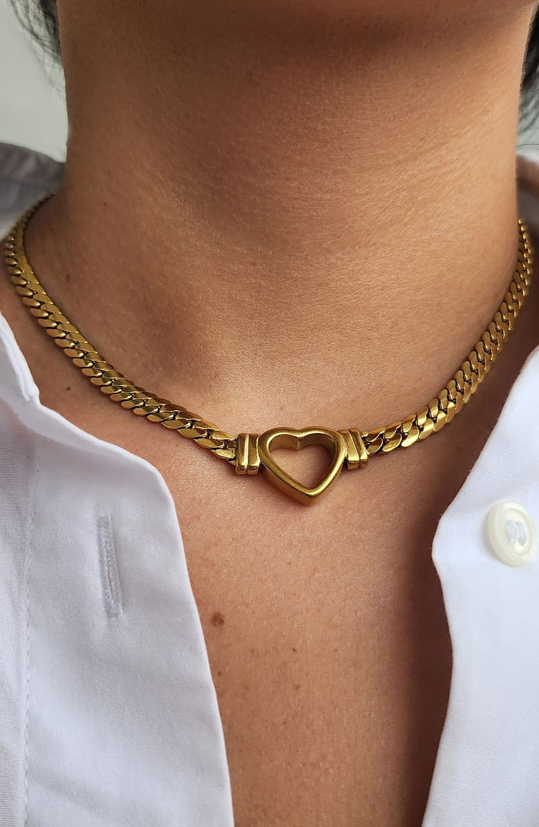 Adornia Heart Charm Curb Chain Necklace, Alternate, color, Gold