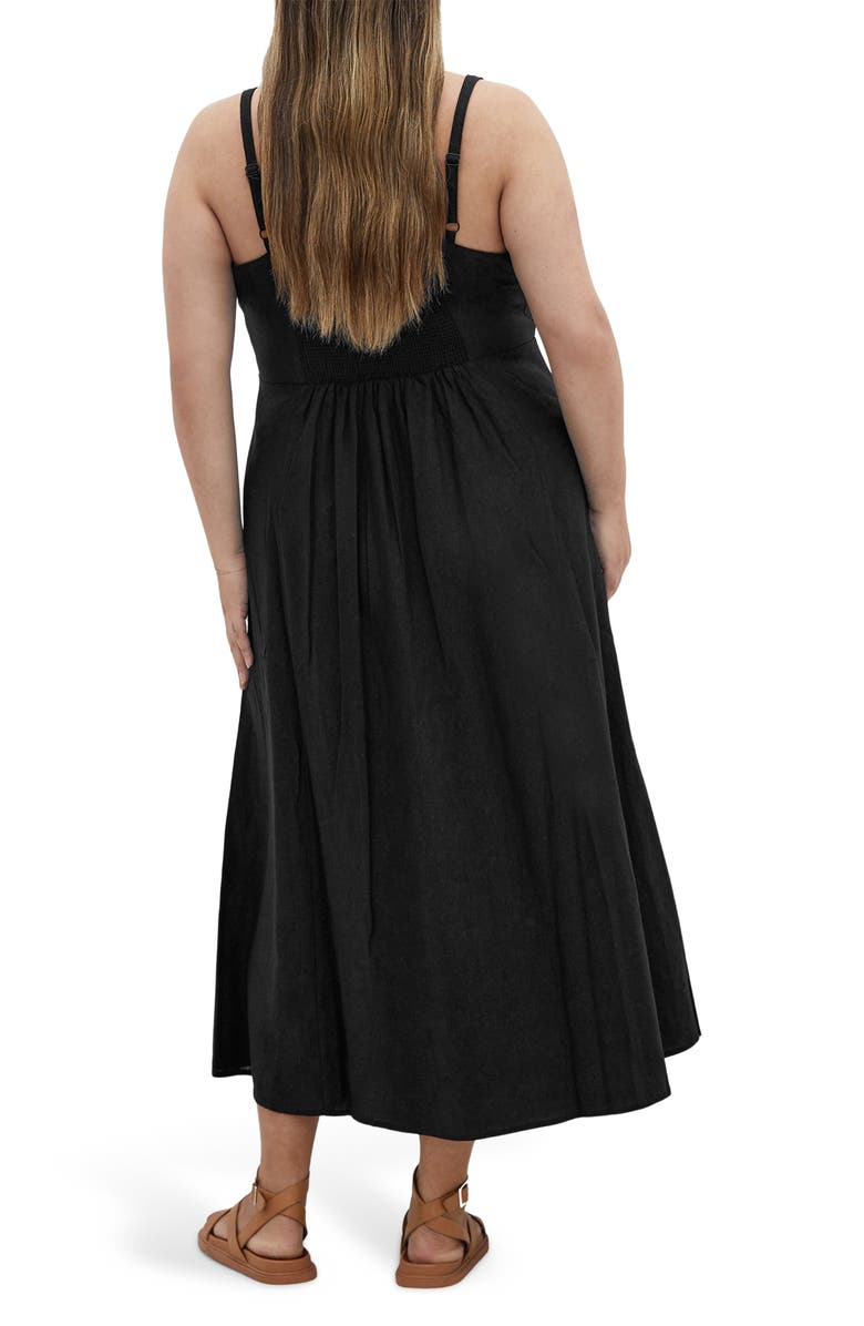 City Chic Elly Square Neck Linen Blend Sundress, Alternate, color, Black