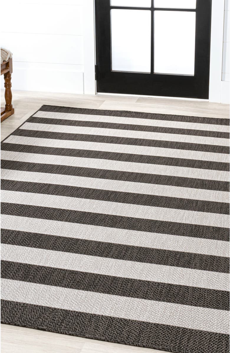 JONATHAN Y Negril Two-Tone Wide Stripe Indoor/Outdoor Area Rug, Alternate, color, Black/Cream