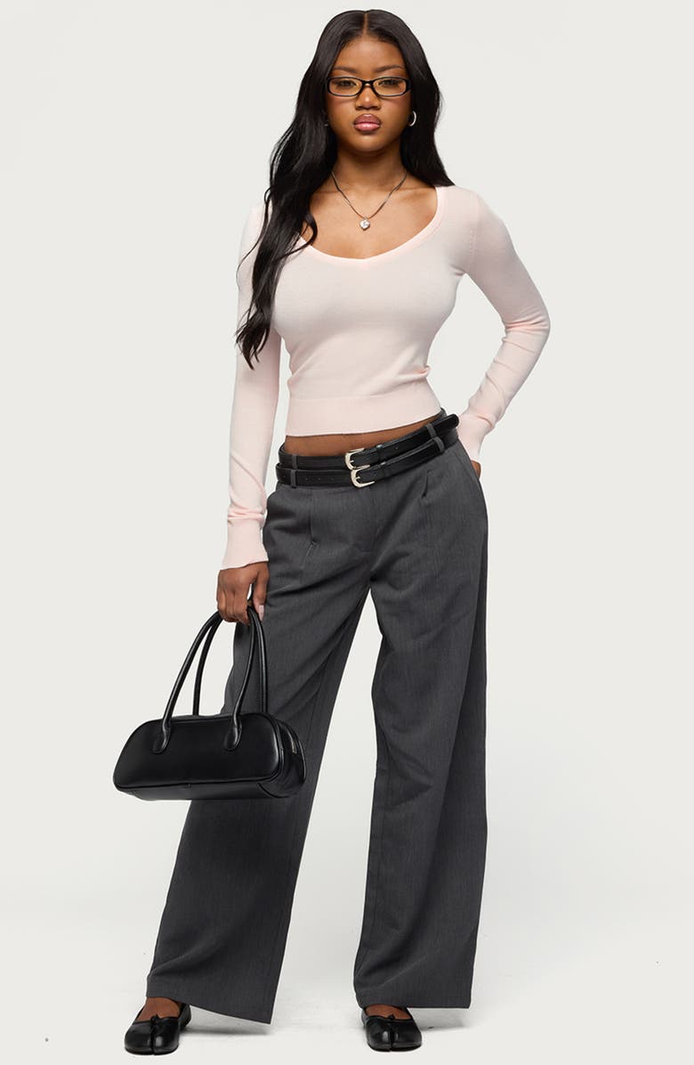 EDIKTED Mercedes Knit V-Neck Crop Top, Alternate, color, Light-Pink