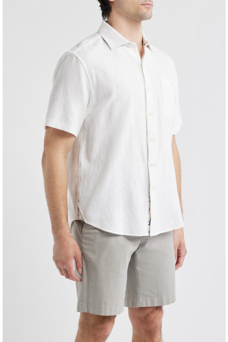 Breeze Island Short Sleeve Cotton Jacquard Button-Up Shirt, Alternate, color, WHITE