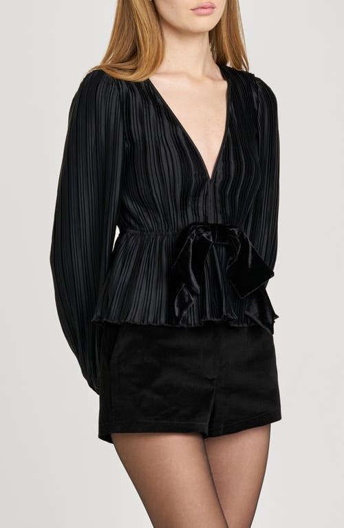 Wayf Melissa Plissé Bow Top In Black