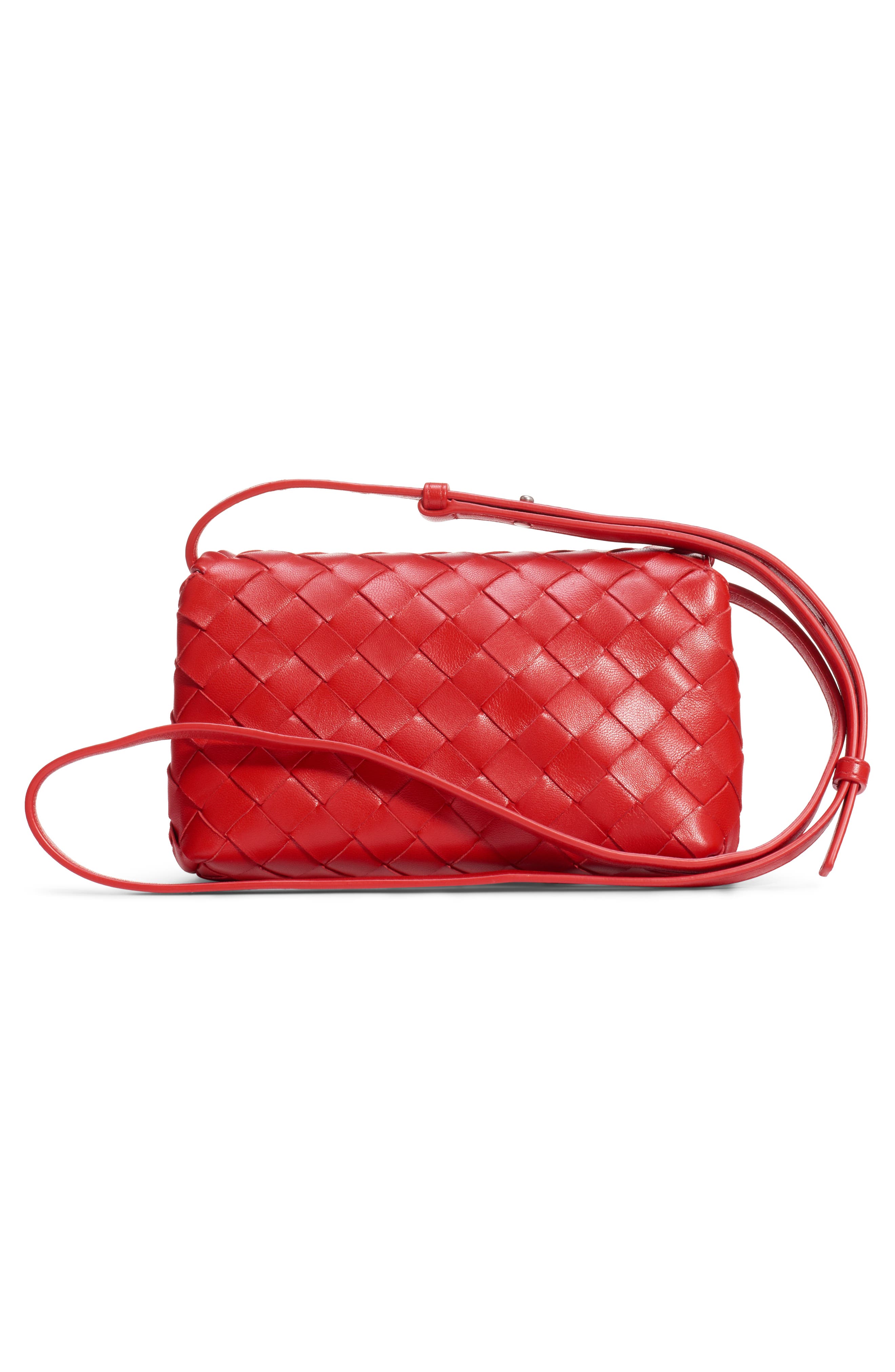 Mini Intrecciato Leather Crossbody Flap Bag, Alternate, color, BRIGHT RED