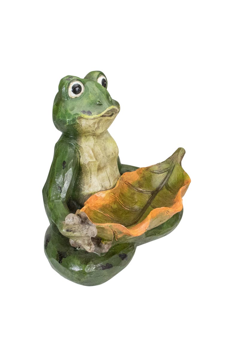 Northlight 14" Green Frog with Leaf Birdfeeder Outdoor Garden Statue, Alternate, color, Green