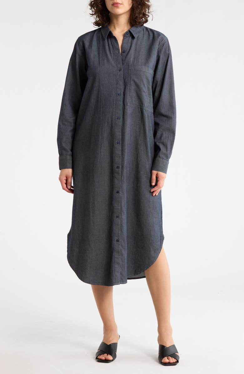 Eileen Fisher Long Sleeve Organic Cotton Shirtdress, Main, color,