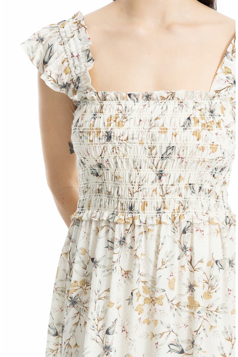 Smocked Tiered Maxi Dress, Alternate, color, ECRU/ SLATE PRESSED LILY