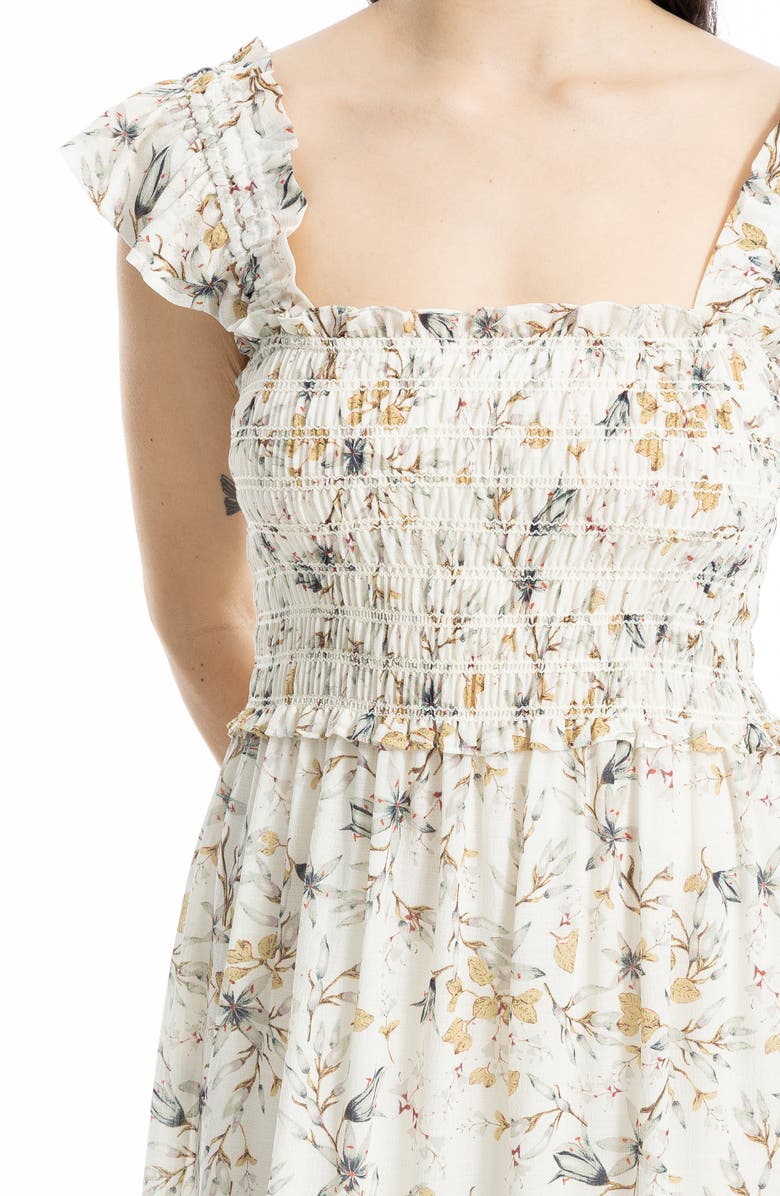 MAX STUDIO Smocked Tiered Maxi Dress, Alternate, color, Ecru/ Slate Pressed Lily