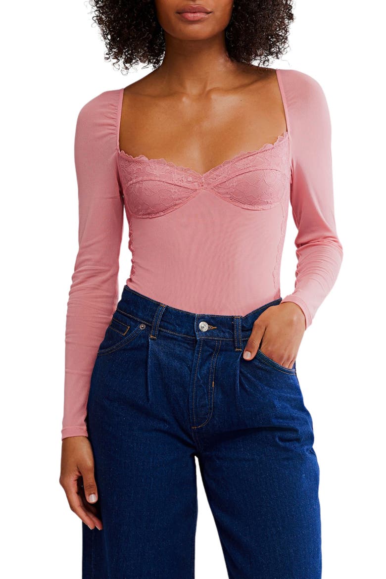 Suddenly Fine Lace Bodysuit, Main, color, GLOWING MAUVE
