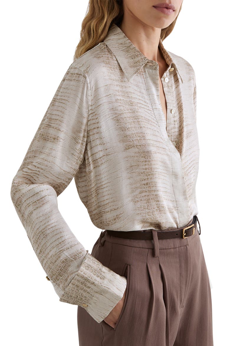 Annie Snake Print Hidden Placket Shirt, Main, color, NEUTRAL