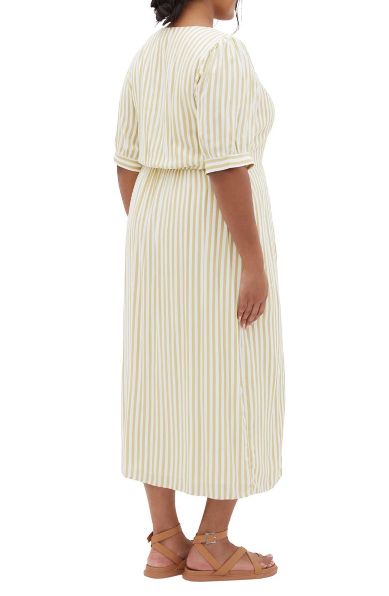 City Chic Charli Stripe Button-Up Midi Dress, Alternate, color, Ivory Stripe