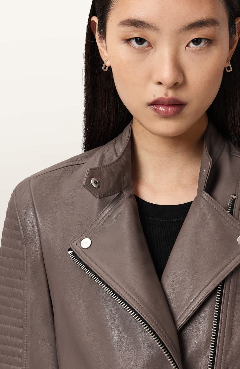 AllSaints Raul Leather Biker Jacket, Alternate, color, Mocha Brown