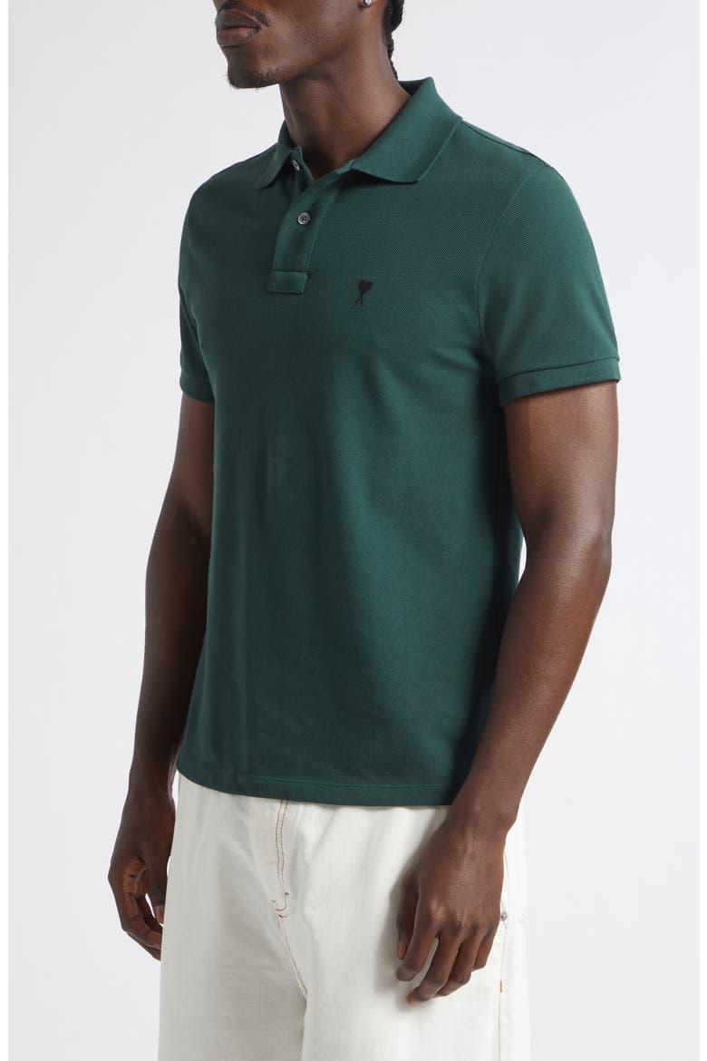 Ami de Coeur Embroidered Cotton Piqué Polo, Alternate, color, VERT BOUTEILLE/ NOIR