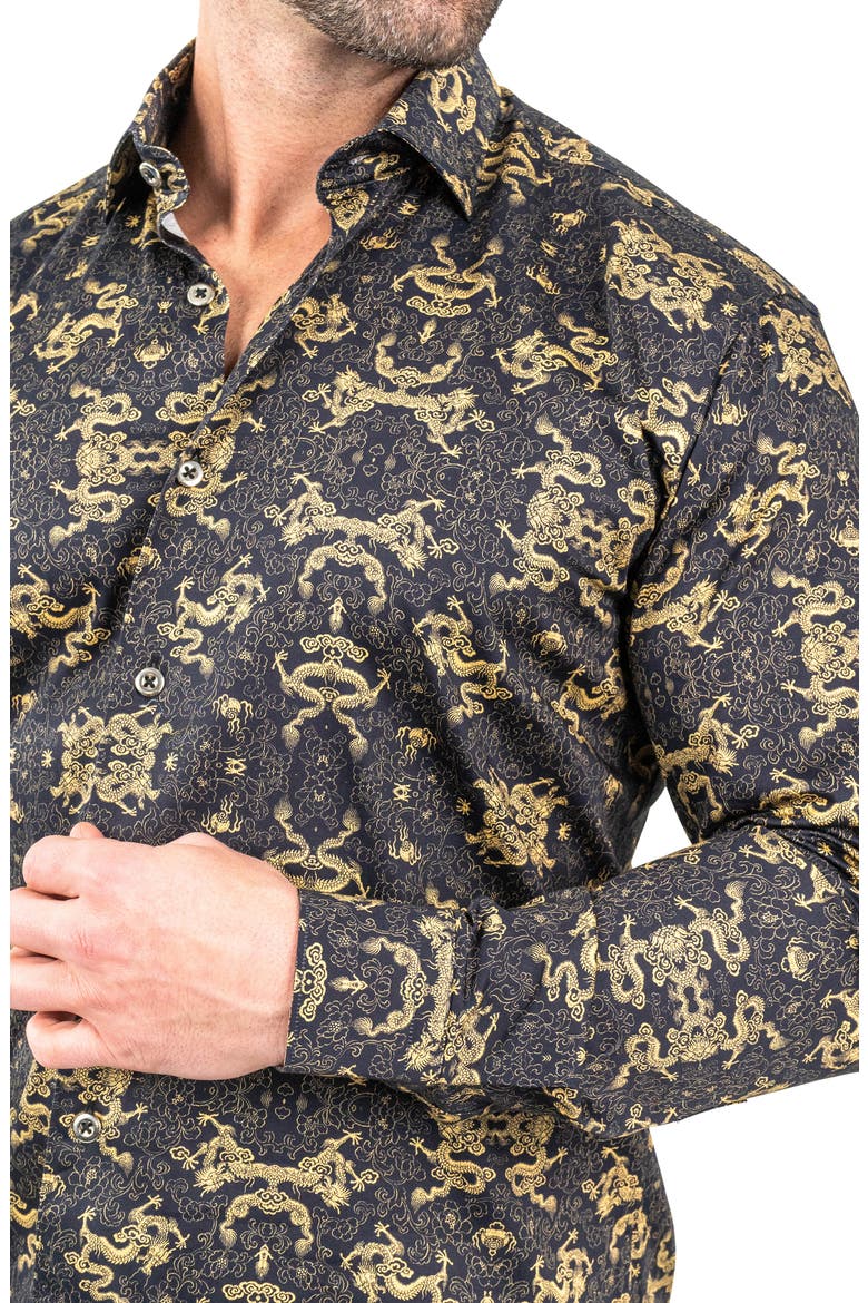 Fibonacci Goldendragon Black Contemporary Fit Button-Up Shirt, Alternate, color, BLACK