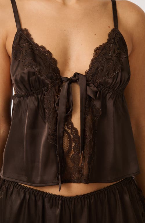 Kat The Label Madeline Tie Front Satin Camisole In Brown