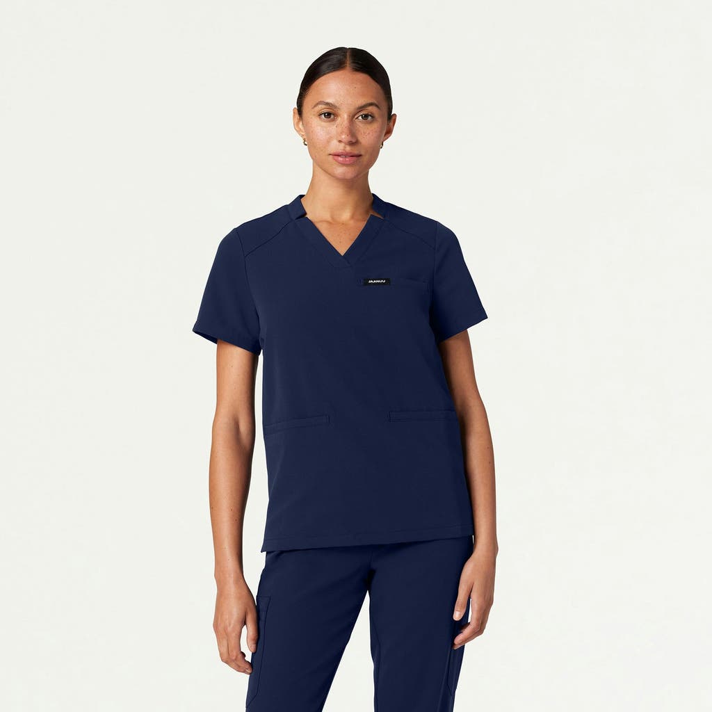 Jaanuu 3-pocket Classic Notched V-neck Scrub Top In Blue