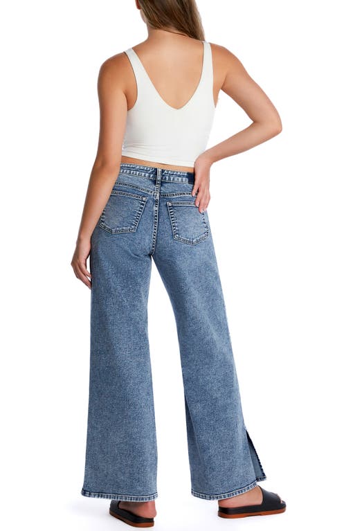 Hint Of Blu Clever Side Slit High Waist Wide Leg Jeans In Classy Blue