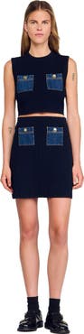 SANDRO Short knit and denim skirt