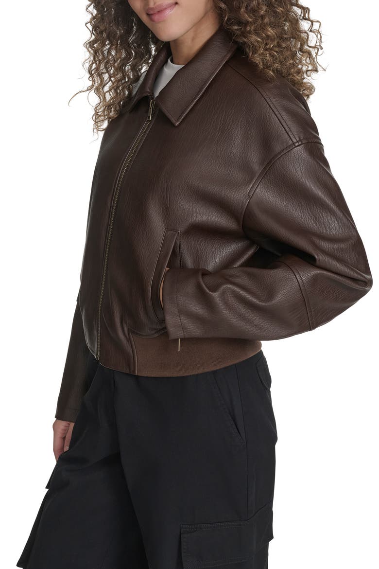 Faux Leather Bomber Jacket, Alternate, color, DARK BROWN