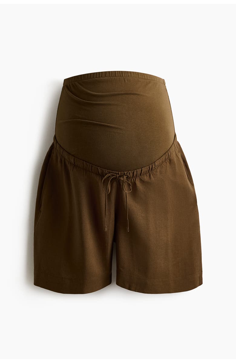 H&M Mama Linen-blend Shorts, Main, color, Dark Khaki Green