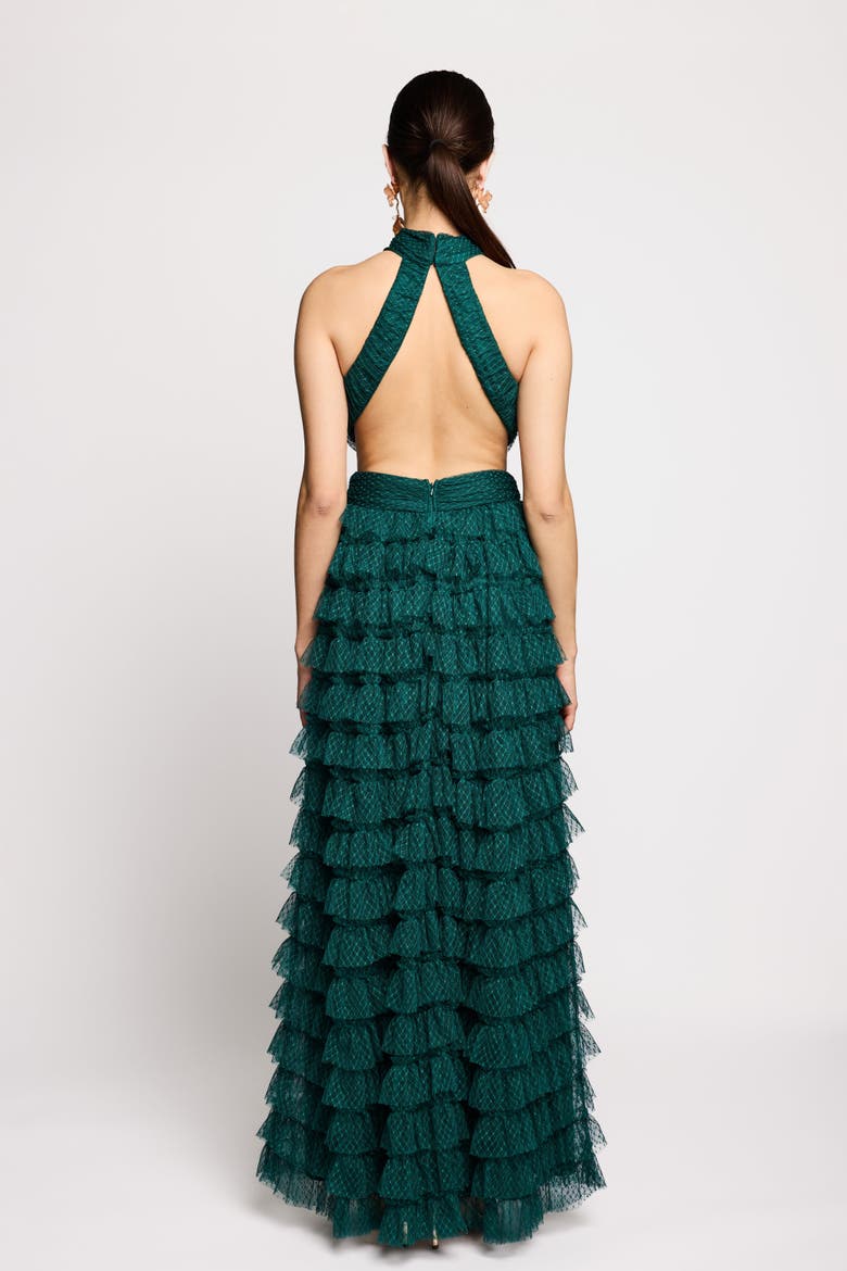 Ruffle Maxi Halter Neck Dress, Alternate, color, Emerald Green