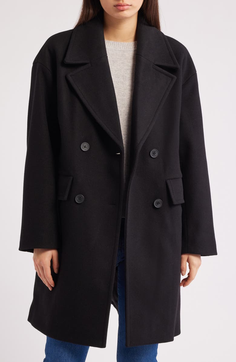 Lucky Brand Boxy Double Breasted Coat, Main, color, Black