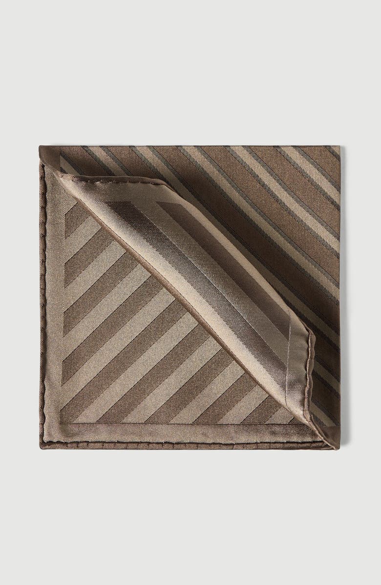 Brunello Cucinelli Regimental stripe silk pocket square, Main, color, Grey