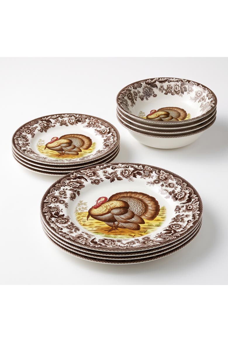 Woodland Turkey 12 Piece Dinnerware Set, Service for 4, Main, color, Woodland
