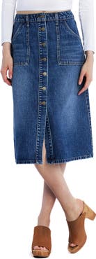 Wash Lab Denim Button Front A-Line Denim Skirt