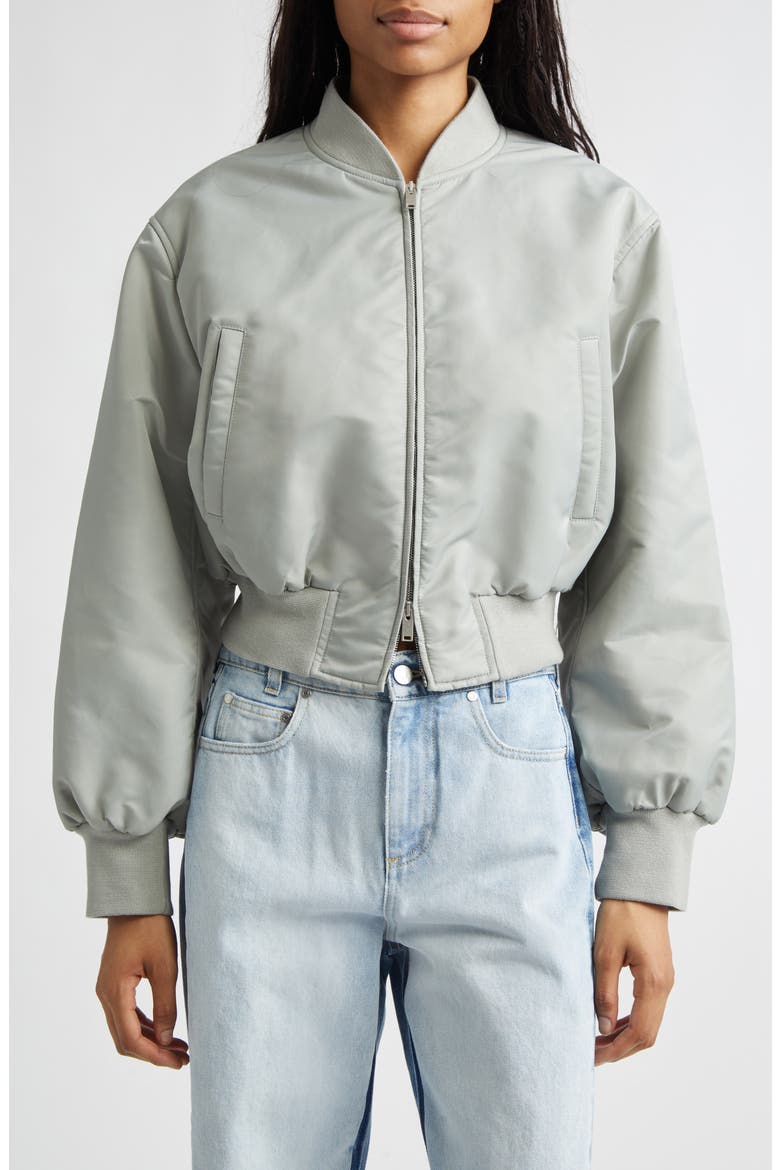 Nylon Crop Bomber Jacket, Main, color, SAGE
