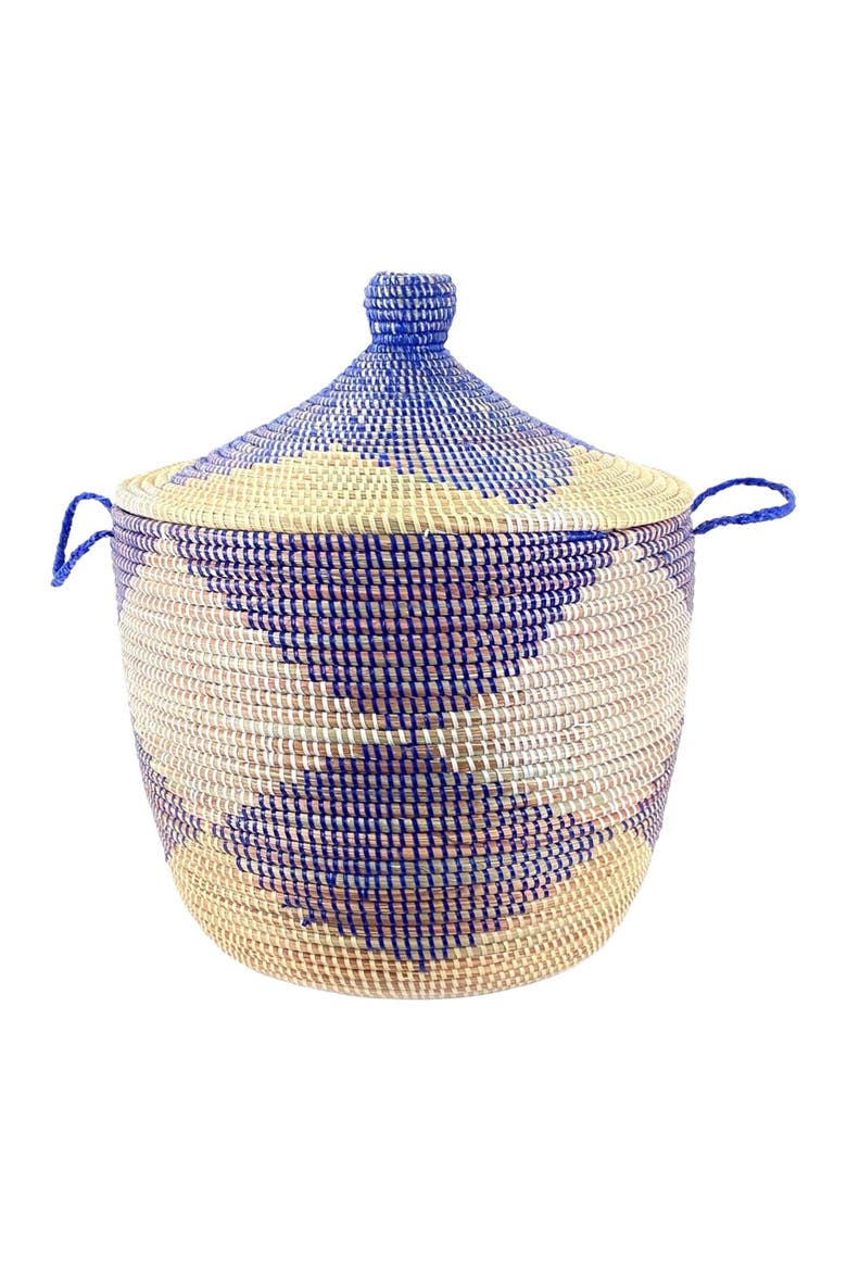 Dou Lid Storage Basket Chevron Low Storage, Main, color, Navy, White, Natural