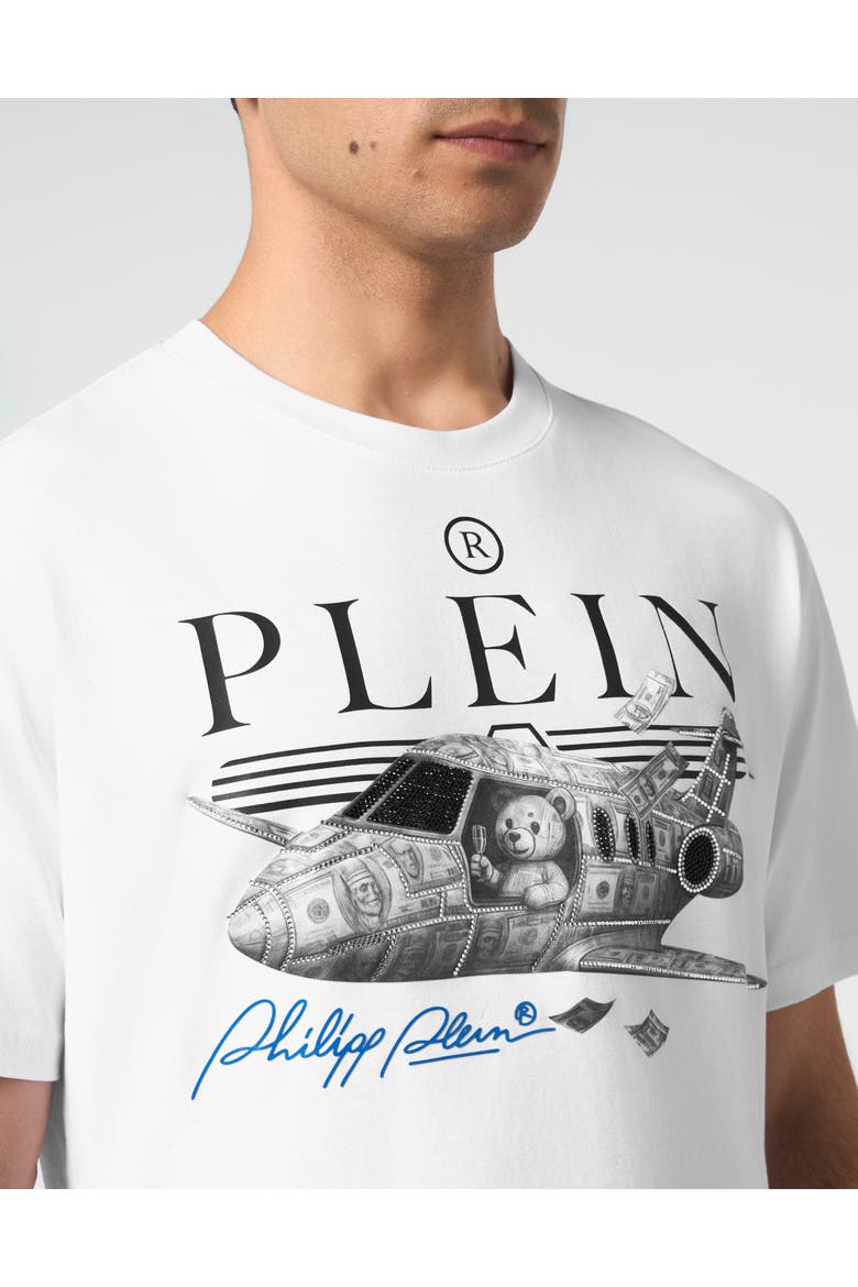 Round Neck T-Shirt Teddy Plane Stones Men, Alternate, color, white