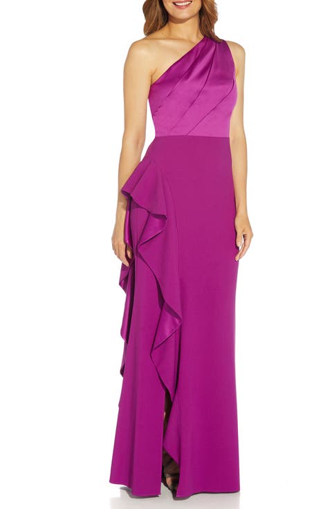 One-Shoulder Satin & Crepe Gown