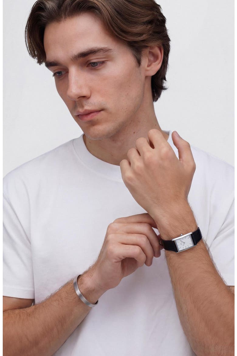 Bound Tank Leather Strap Watch, 22mm x 32mm, Alternate, color, SILVER-TONE