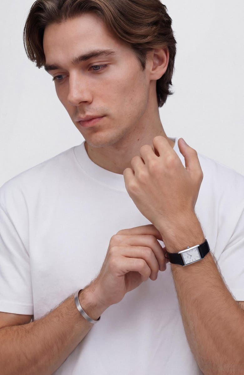 Daniel Wellington Bound Tank Leather Strap Watch, 22mm x 32mm, Alternate, color, Silver-Tone