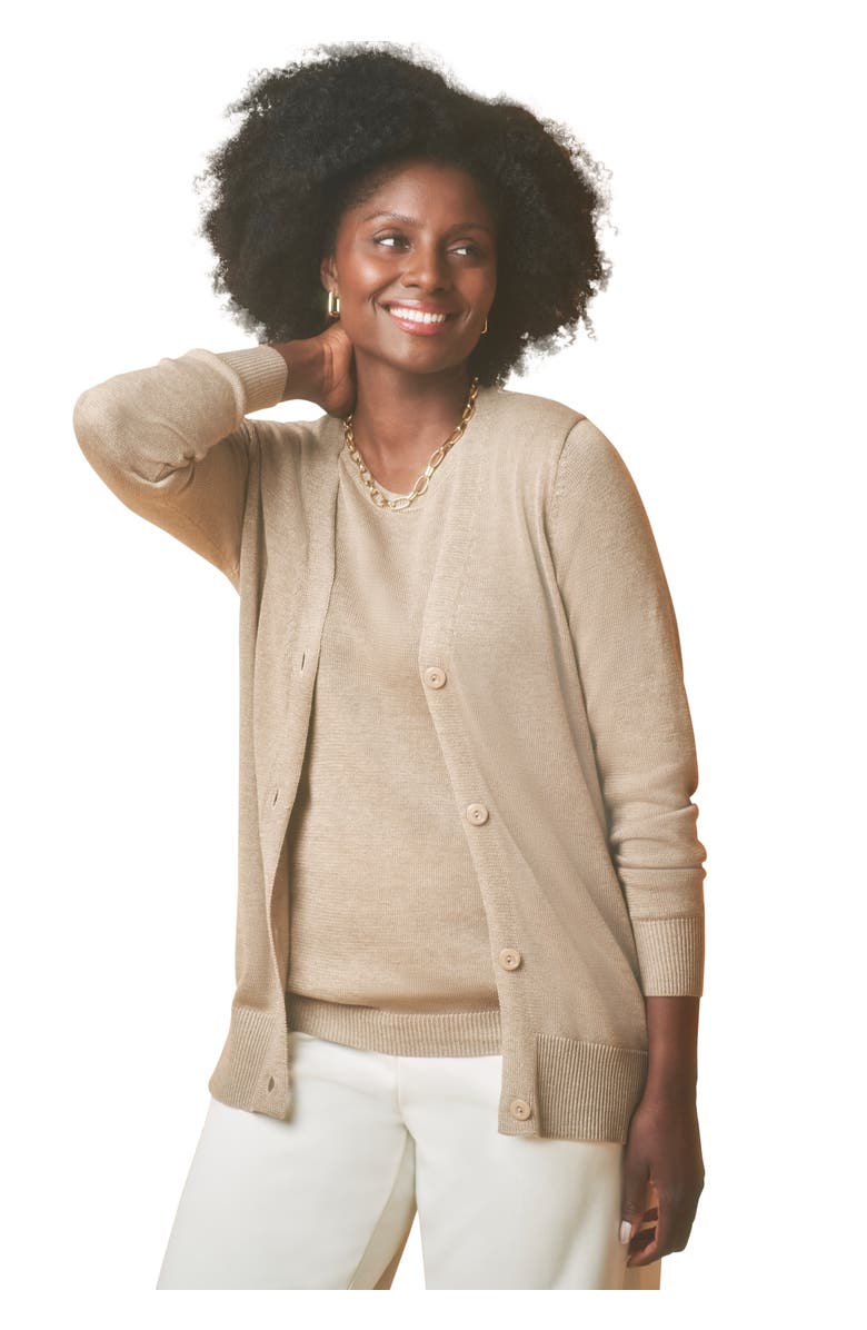 Jessica London Button Front Cashmere Cardigan, Main, color, Champagne Metallic