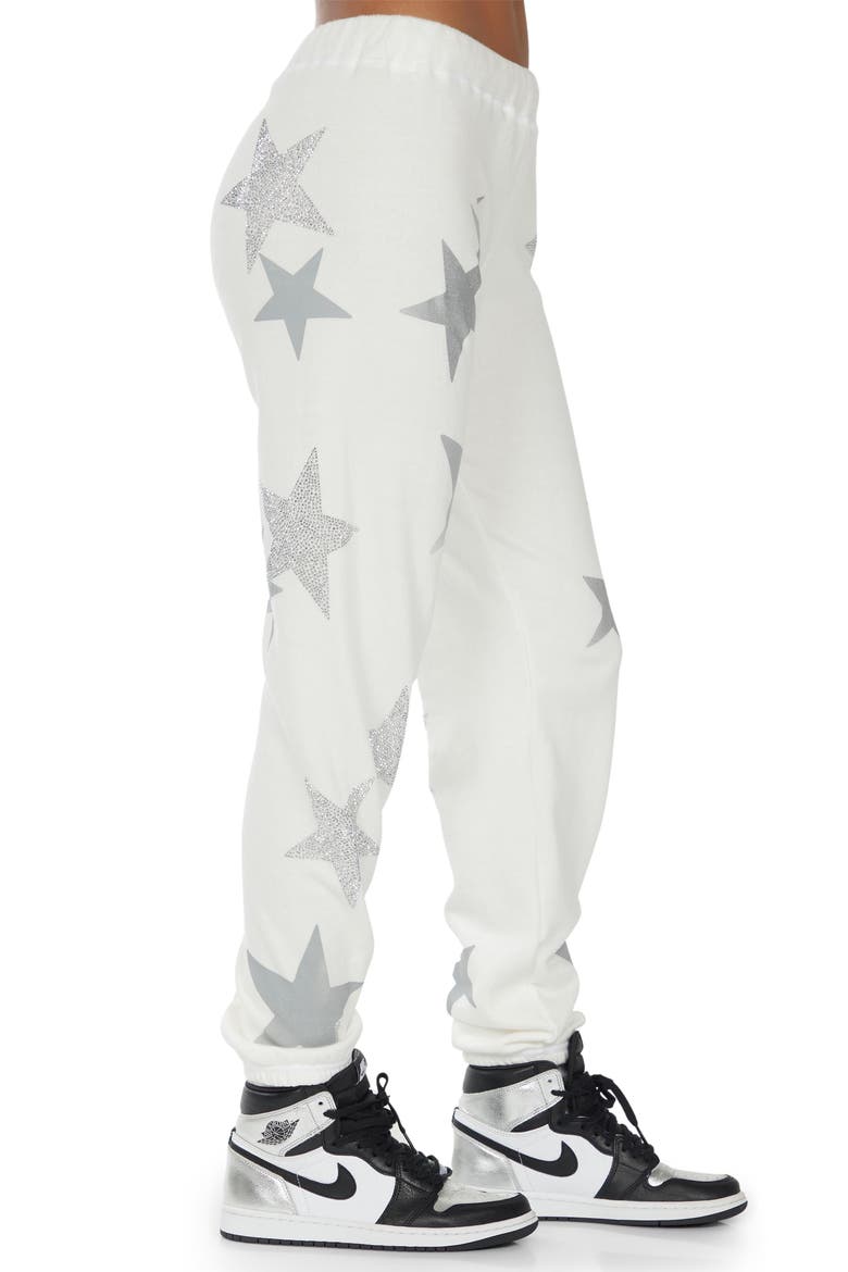 Gia Crystal Multi Stars Sweatpants, Alternate, color, Faded White
